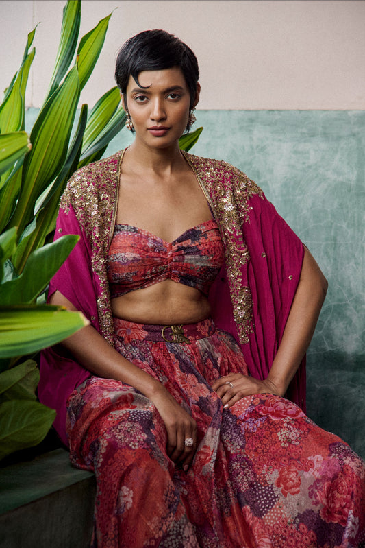 Sunset blossom cape lehenga set