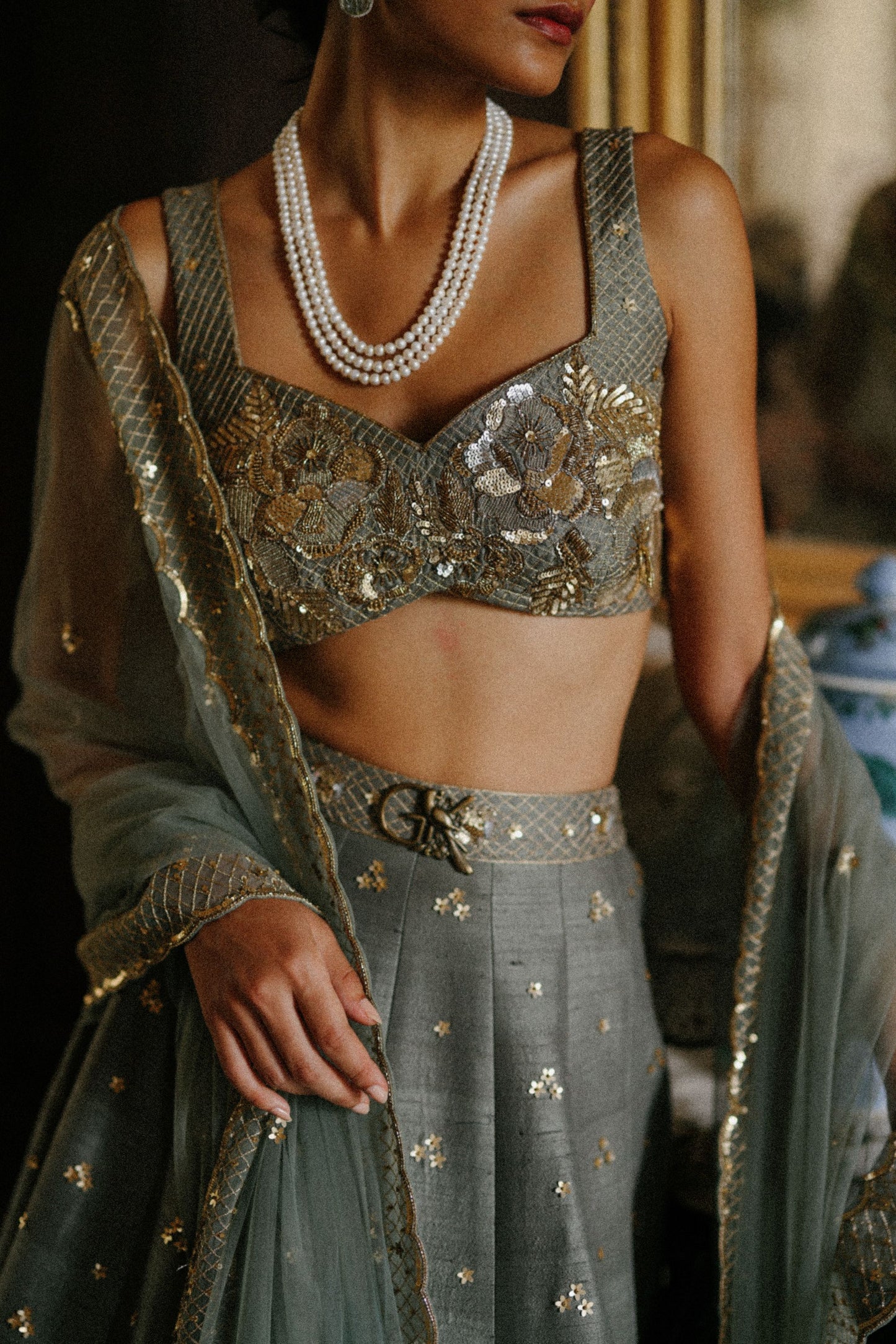Green lily & Berry half and half lehenga set