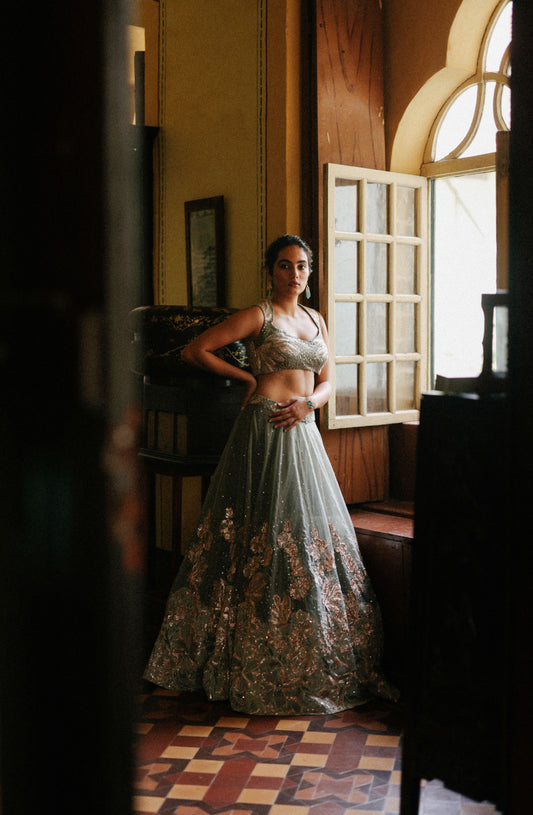 Green lily flutter lehenga