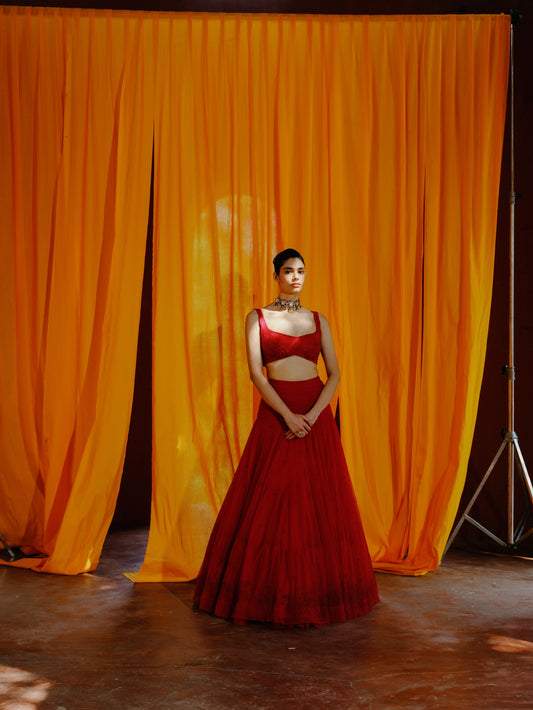 Red Dahilia Lehenga