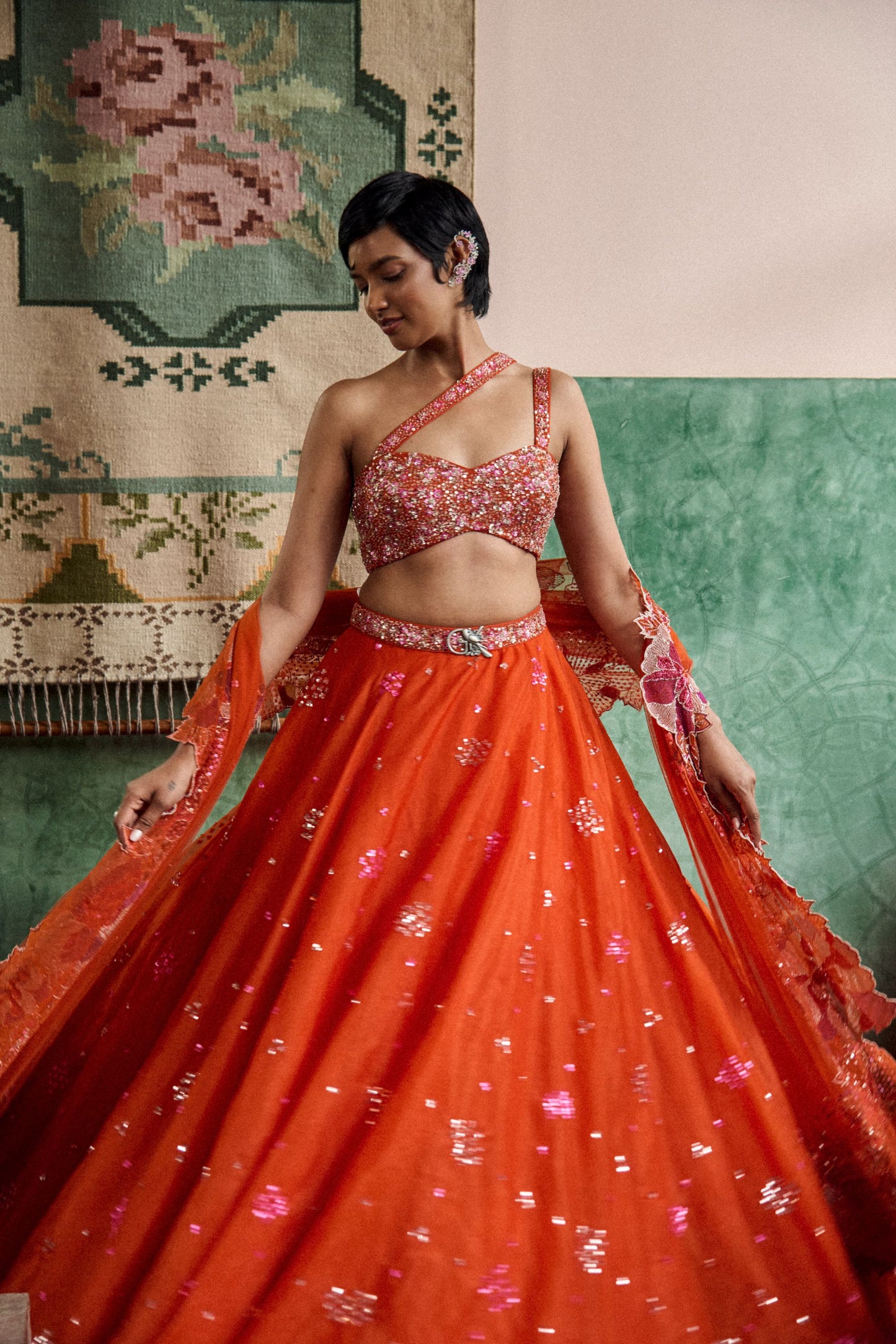 Tangerine blossom lehenga set