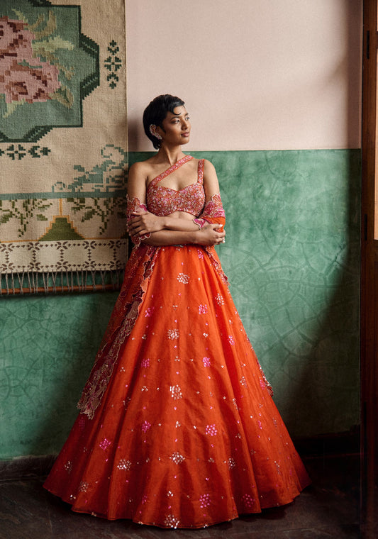 Tangerine blossom lehenga set