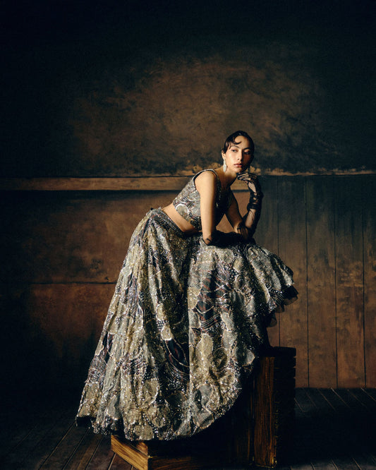 Willow Rustic Grove Stripes 
Lehenga Set