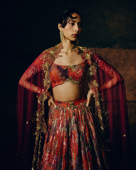 Amelia Sunset Bloom Lehenga 
Set