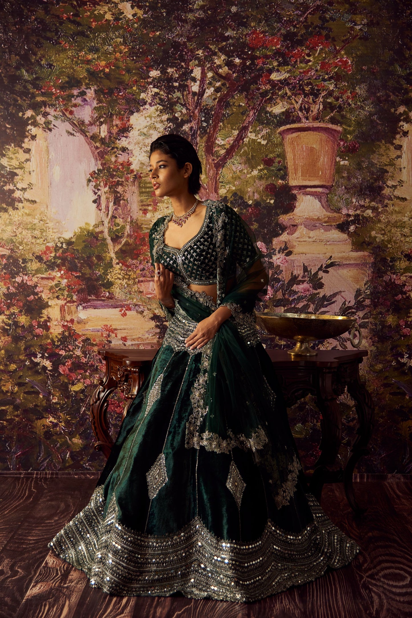 Pine velvet lehenga set