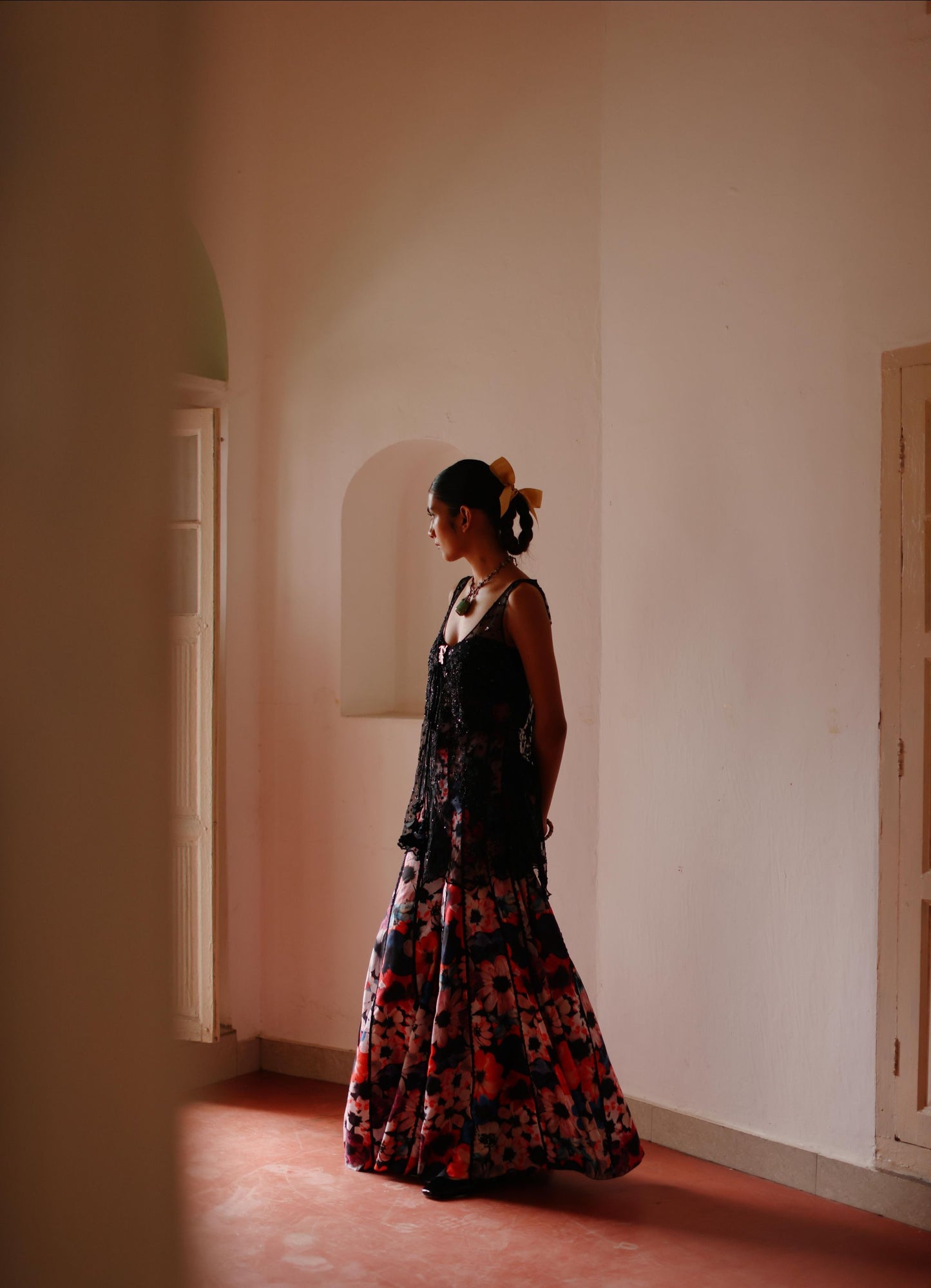 Midnight blooms pants & peplum set