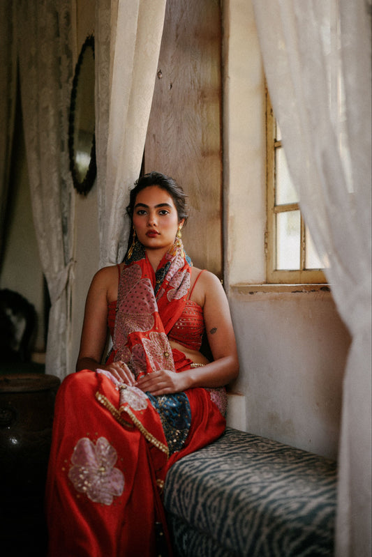 Tangerine Mosaic Saree