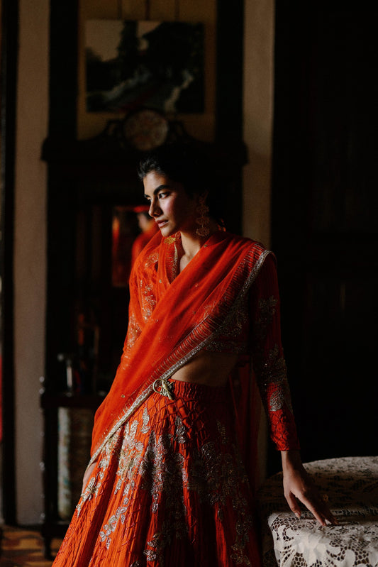Burnt orange Rosetta lehenga