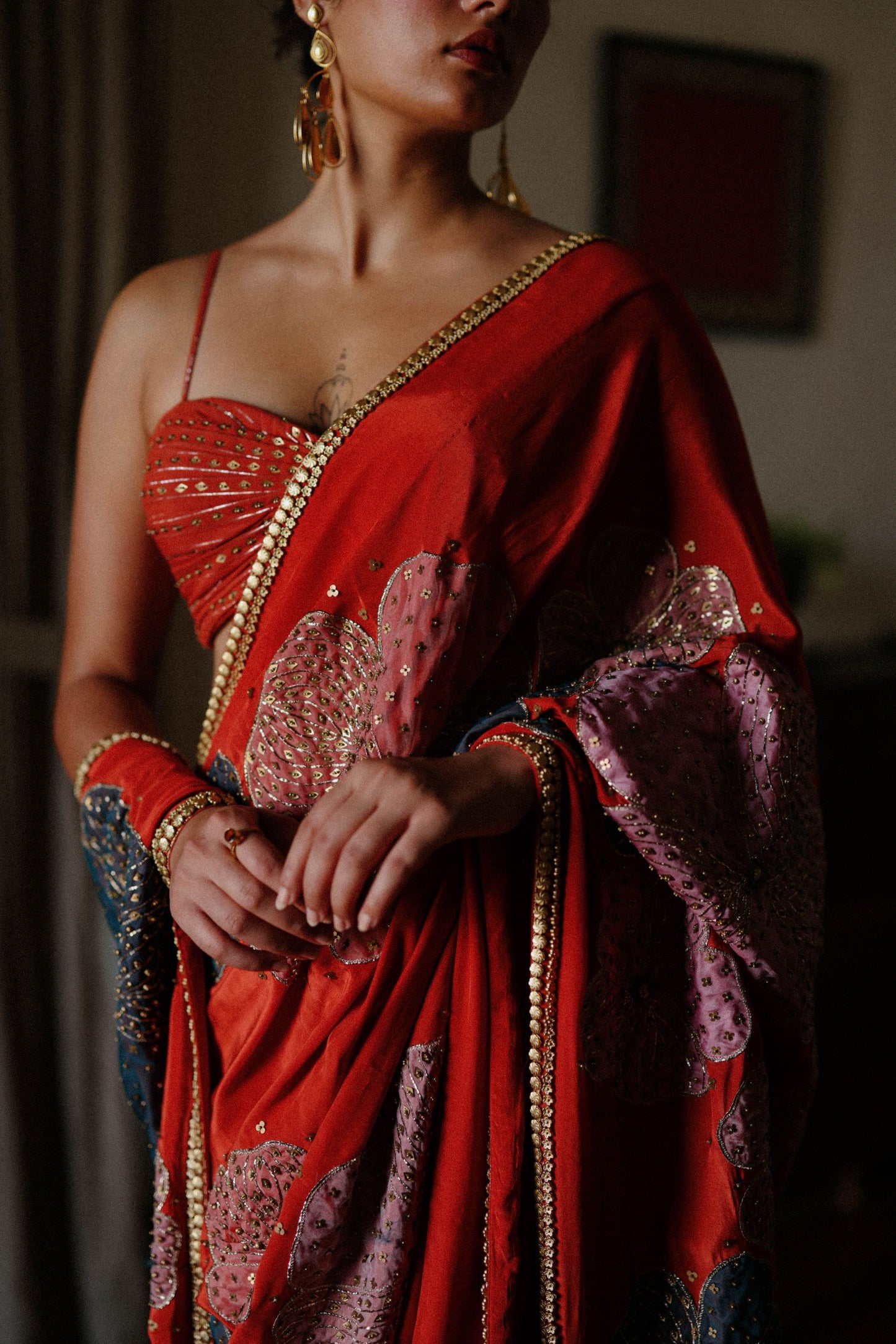 Tangerine Mosaic Saree