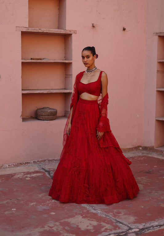 Vermilion floral dreams lehenga set