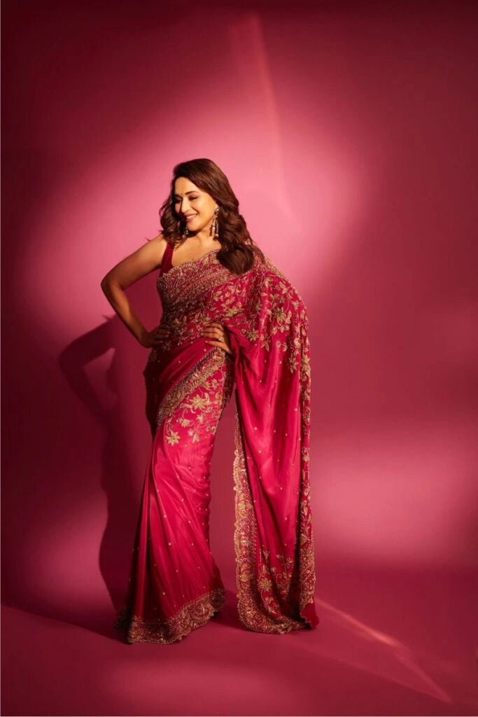 Madhuri Dixit in Magenta Rhapsody saree set