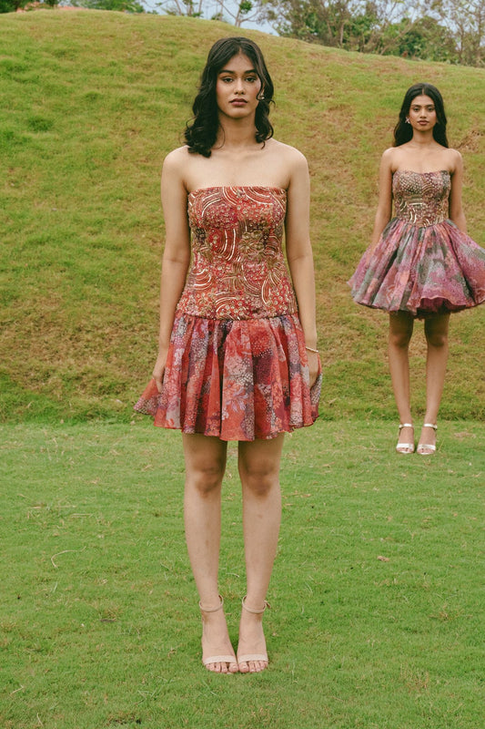 Cherry sunset bloom drop waist dress