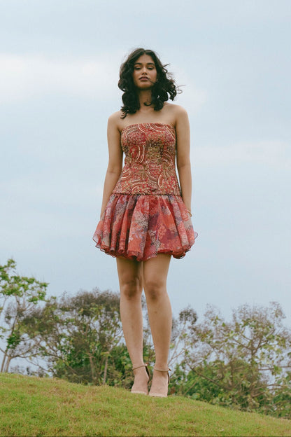 Cherry sunset bloom drop waist dress