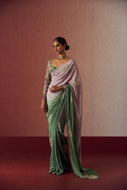 Perwinkle ombre saree set