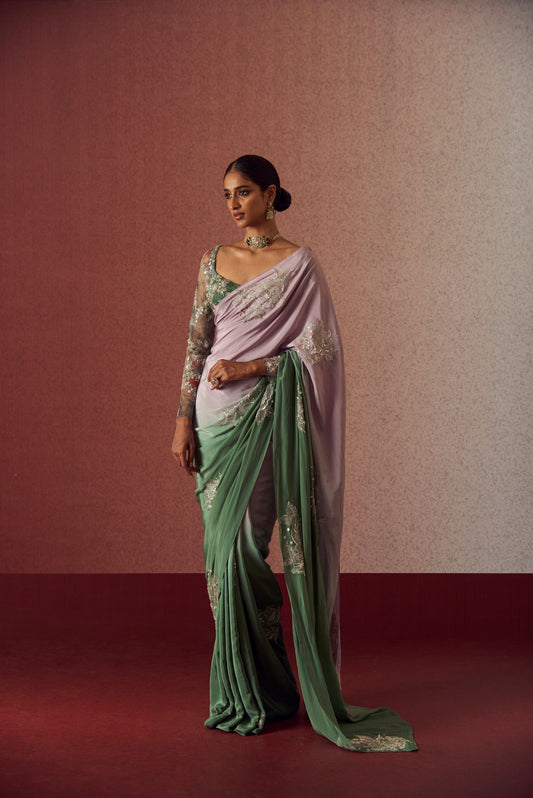 Perwinkle ombre saree set