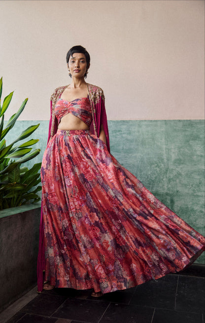 Sunset blossom cape lehenga set