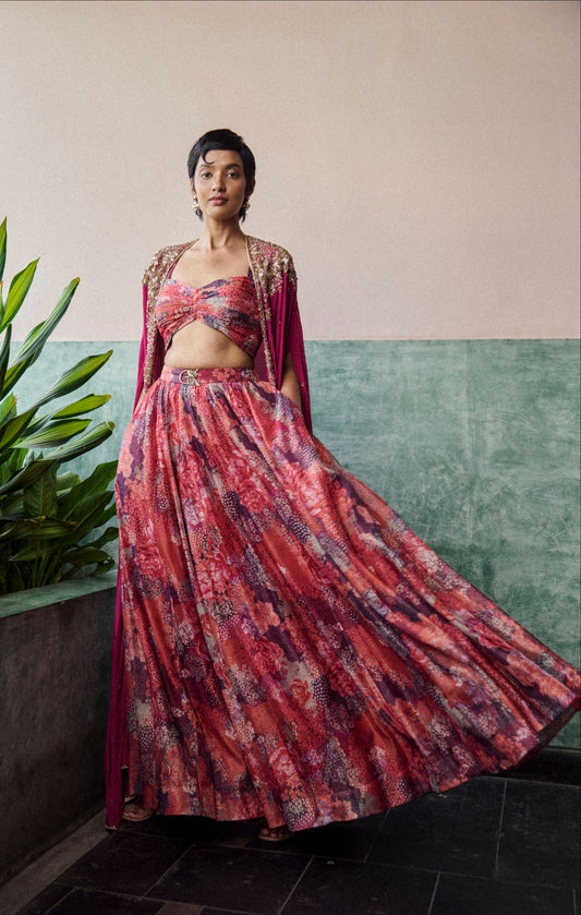 Sunset blossom cape lehenga set