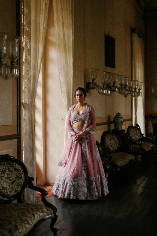 Coral rose lehenga