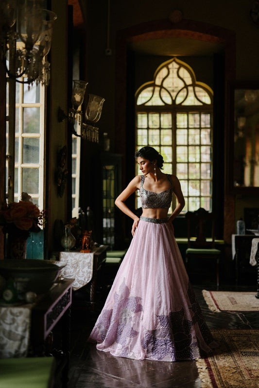 Rosa patchwork lehenga