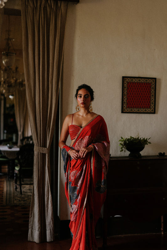 Tangerine Mosaic Saree
