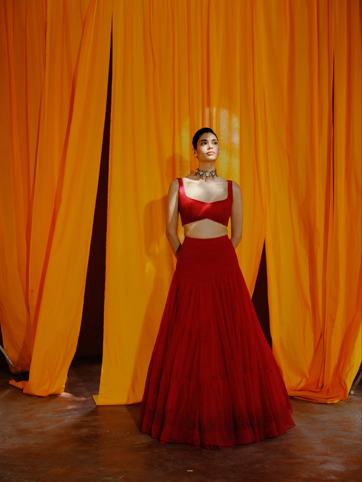 Red Dahilia Lehenga