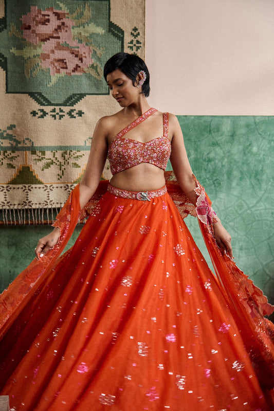 Tangerine blossom lehenga set