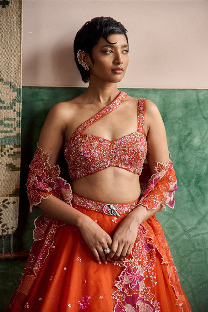 Tangerine blossom lehenga set