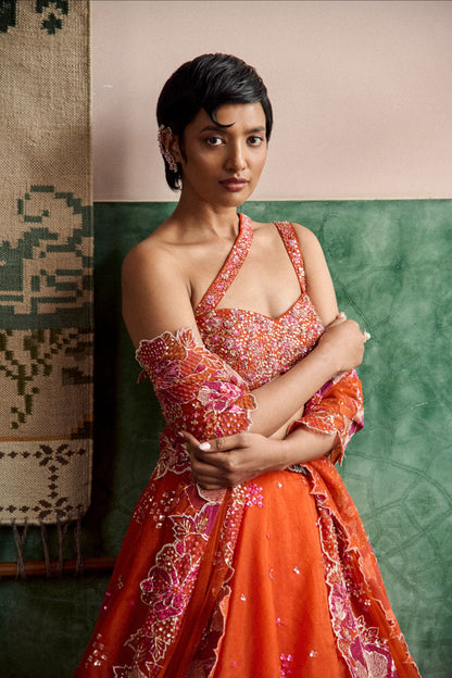Tangerine blossom lehenga set