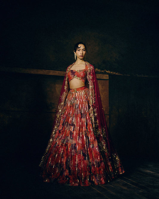 Amelia Sunset Bloom Lehenga 
Set
