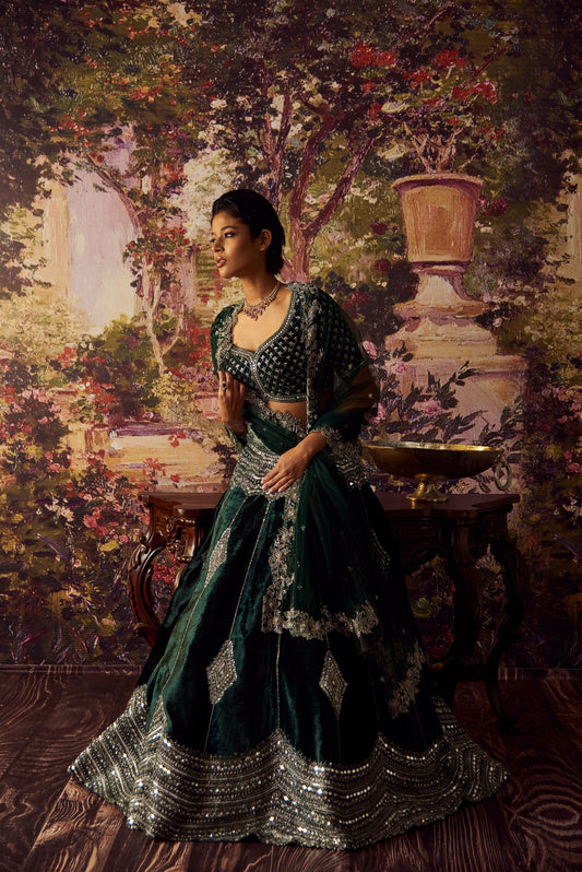 Pine velvet lehenga set