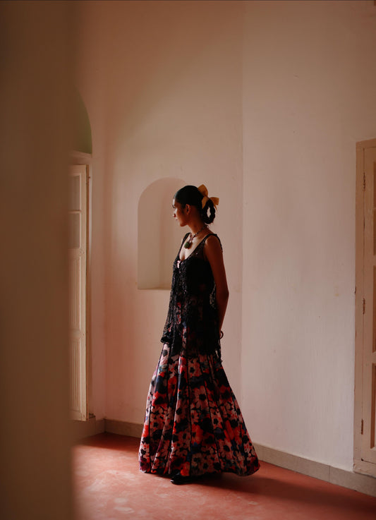 Midnight blooms pants & peplum set