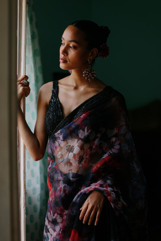 Starry Night Blooms saree set