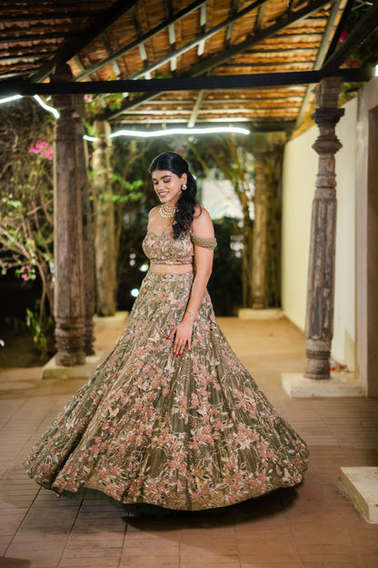 Wildflower Meadow Tissue Offshoulder  Lehenga Set
