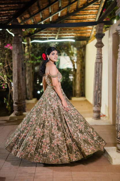 Wildflower Meadow Tissue Offshoulder  Lehenga Set