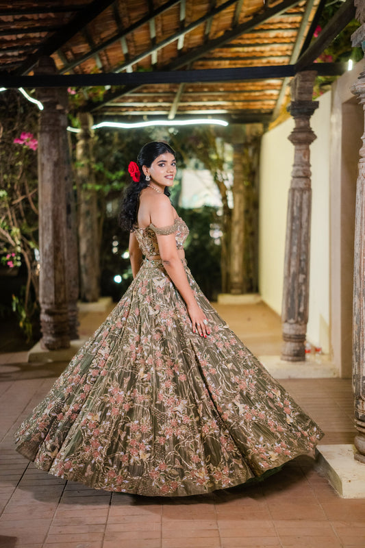 Wildflower Meadow Tissue Offshoulder  Lehenga Set
