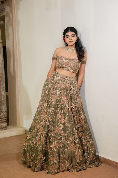 Wildflower Meadow Tissue Offshoulder  Lehenga Set