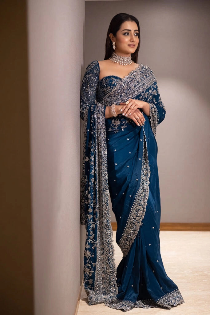 Trisha Keishnan in Midnight muse saree set