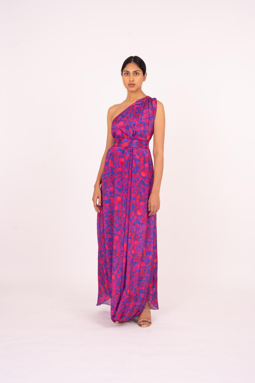 Electric Bloom One-Shoulder Dress