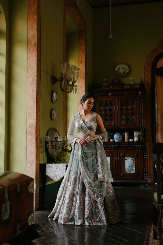 Green lily flutter lehenga