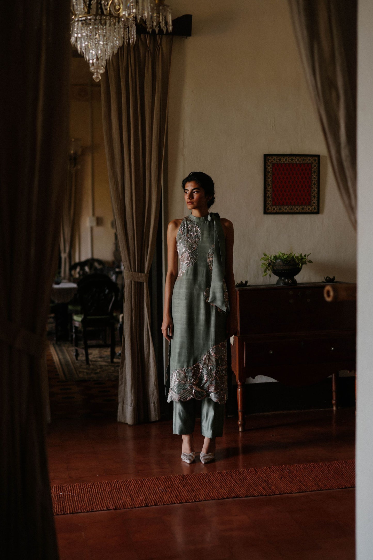 Green lily tie-up kurta set