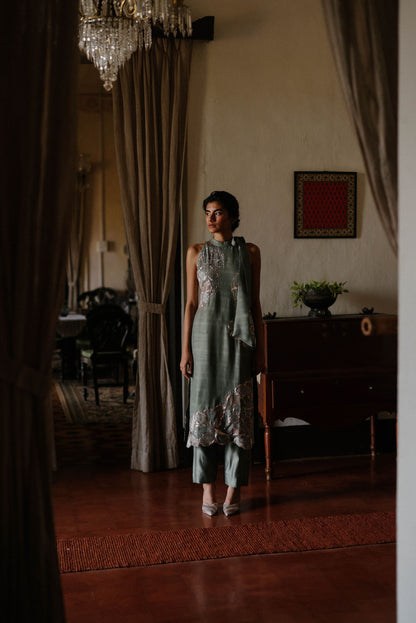 Green lily tie-up kurta set