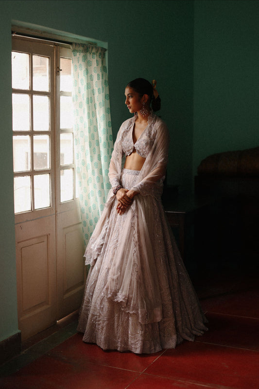Hazy Lilac mirage lehenga set