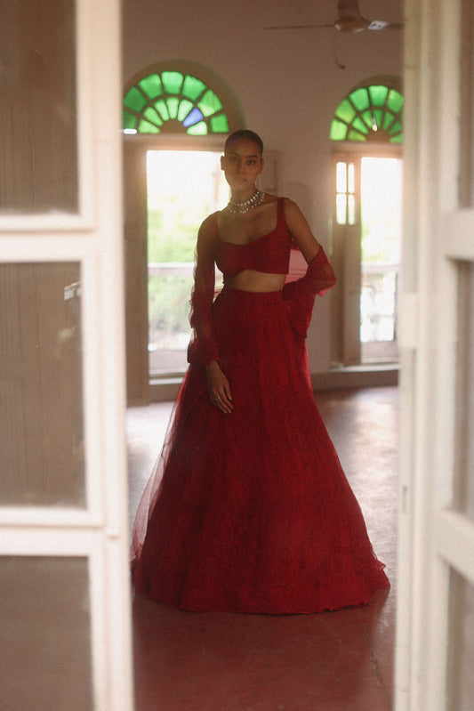 Vermilion floral dreams lehenga set