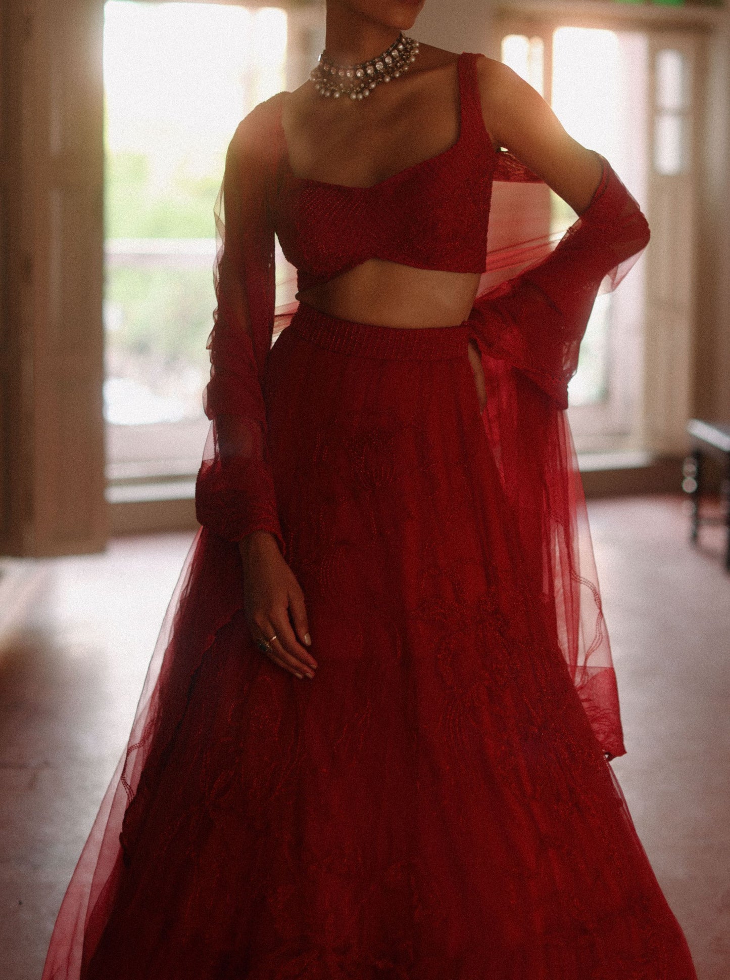 Vermilion floral dreams lehenga set