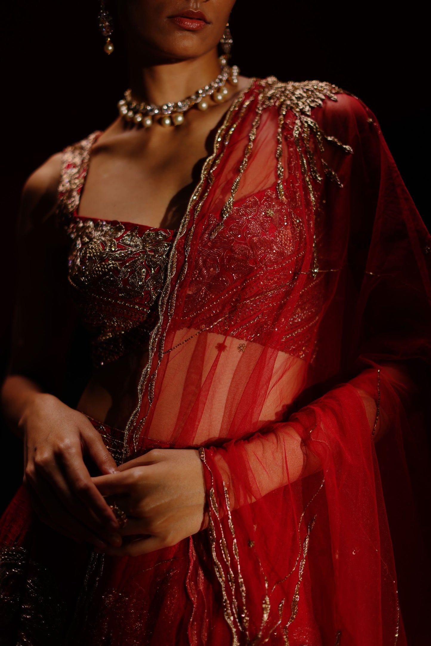 Four-Line floral foliage lehenga set