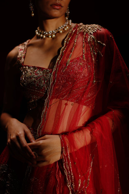 Four-Line floral foliage lehenga set
